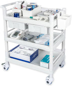 Medical Mobile Trolley Cart 3 Tier 500 Lbs Spacious Beauty Salon Rolling Trolley with Dirt Buckets Drawers 360°Rotate Wheels Heavy Duty Medical Utility Cart for Hospital Dental Clinic