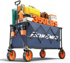 EchoSmile Collapsible Foldable Wagon Cart with 350lbs Weight Capacity, Heavy Duty Folding Utility Sport Wagon with Removeble Wheels for Camping,Grocery,Garden,Beach,Blue&Orange