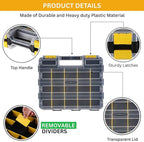 Andalus Tools Organizer Box, Small Parts Storage 34-Compartment Double-Sided Portable Hardware Organizer Removable Plastic Dividers for Screws, Nuts, Bolts, Nails – Yellow (1 Pack, 12.5" x 10.5" x 3")