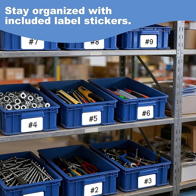 Heavy Duty Plastic Storage Bin, Stackable Organizer for Tools, Parts, and Hardware, Durable Storage Box for Factory, Workshop, And Garage, Blue, 1-Pack