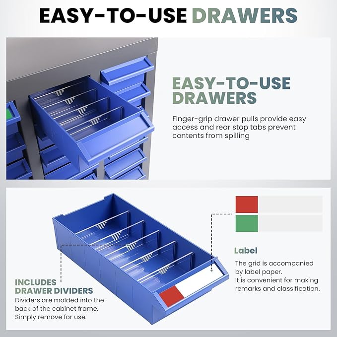 100 Drawers Nut and Bolt Organizer, 26x9x46 Stainless Steel Parts Cabinet with Shelfs & Labels Bolt Organizer for Workshop Tool & Hardware Storage and Organization (100 Drawers)