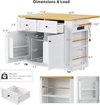 Rolling Kitchen Island with Drop Leaf & Power Outlet, Large Kitchen Islands Cart on Wheels, Movable Kitchen Island with 5 Open Storage Shelves & Towel Rack for Kitchen, Dining Room, 48-Inch, White