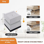Bed Risers, Furniture Raise Blocks, 3 inch Stilts Heavy Duty for Bed Couch Desk Sofa Table Lifts, Furniture Legs Lifters Support up to 1300 Lbs (Light Grey, 8 Pack Set)