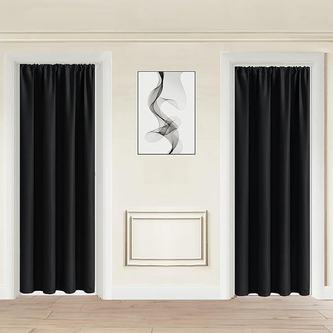 JIUZHEN Blackout Doorway Curtains 80 inch Length - 2 Panels Thermal Insulated Privacy Soundproof Rod Pocket Closet Door Curtains Room Divider for Bedroom,Office, 42 x 80 inches, Black
