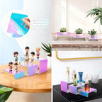 Stackable Acrylic Display Risers, 4 Sets 12 Pieces Clear Riser Stands, 3-Tier Iridesc Stair Stands for Cupcakes, Jewelry, Makeup - Waterproof & Easy Clean, Space-Saving Nesting Design (3 Sizes)