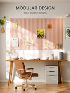 Bumusty Large Cork Board Alternative-36 x24 Felt Bulletin Board Tiles, with 30 Pushpins, 40 Adhesive Tabs, 6-Pack Slat Wall Paneling, Cork Boards for Office Push Pin Board Felt Board-Pink