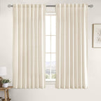 MIULEE Non-See-Through Privacy Linen Curtains 2 Panels, Light Filtering Window Curtains Farnhouse Textured Back Tab Semi Sheer Drapes for Bedroom Living Room, 52 x 63 Inches Long, Ivory