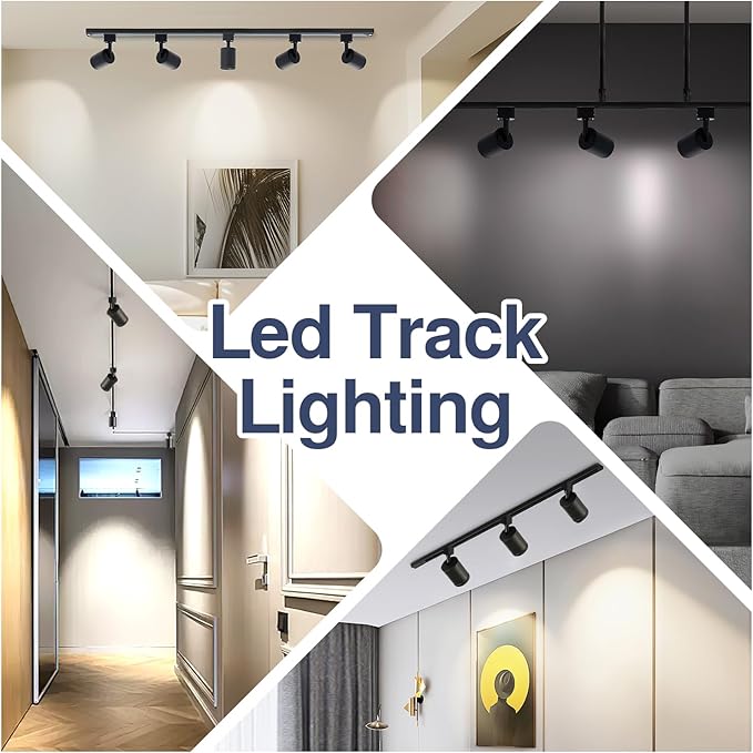 10W LED Black Track Lighting Heads, H Type Track Lighting Rail Ceiling Spotlight for Accent Task Wall Art Exhibition Lighting, and Wall Art Display Illumination 3000K-5700K, CRI90+ (6-Pack
