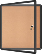 Mifuro 28"x26" Enclosed Bulletin Board, Lockable Weather-Resistant Aluminum Cork Noticeboard for School & Office, Black Frame w/Cork