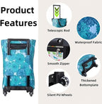 Portable Shopping cart Foldable with Wheels,Folding Shopping Cart Tote Bag Trolley Grocery Carts for Outdoors Reusable Grocery Bags Travel Bag (Flower)