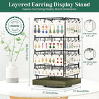 EsLuker.ly Rotating Earring Display Holder Stand for Vendors Events Selling, Large Capacity 64 Hooks Jewelry Rack with Wooden Base for Earring Card Sales, Enhances Retail Visibility(Rustic Gray)
