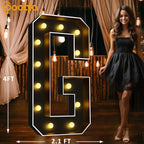 Pooqla 4 FT Marquee Light Up Letters, Black Letter Lights 4 Feet Tall, Giant Sign Big Mosaic for Balloons Birthday Party Anniversary Wedding Decorations, Warm White G