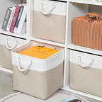 13 x 13 Inch Storage Cubes，6 Pack Cube Storage Bins for Shelves，Fabric Collapsible Storage Bins with Handles, Foldable Storage Basket for Organizing Clothes, Toys, Books (White&Beige)