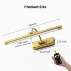 16" Gallery Picture Light with 1pcs Extra 6000mAh Battery- Brass Cordless Rechargeable Wall Sconce with Remote for Library, Study Room, Art & Renter Use