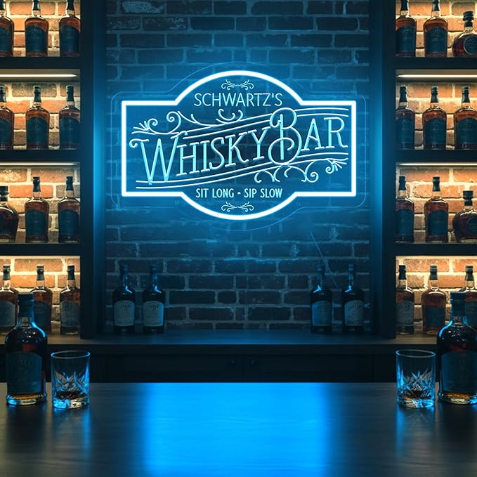 Custom Neon Bar Sign, Personalized Whiskey LED Light for Home Bars, Speakeasy Man Cave Décor Beer Established Year Gifts for Men Dad Husband Whiskey Lovers
