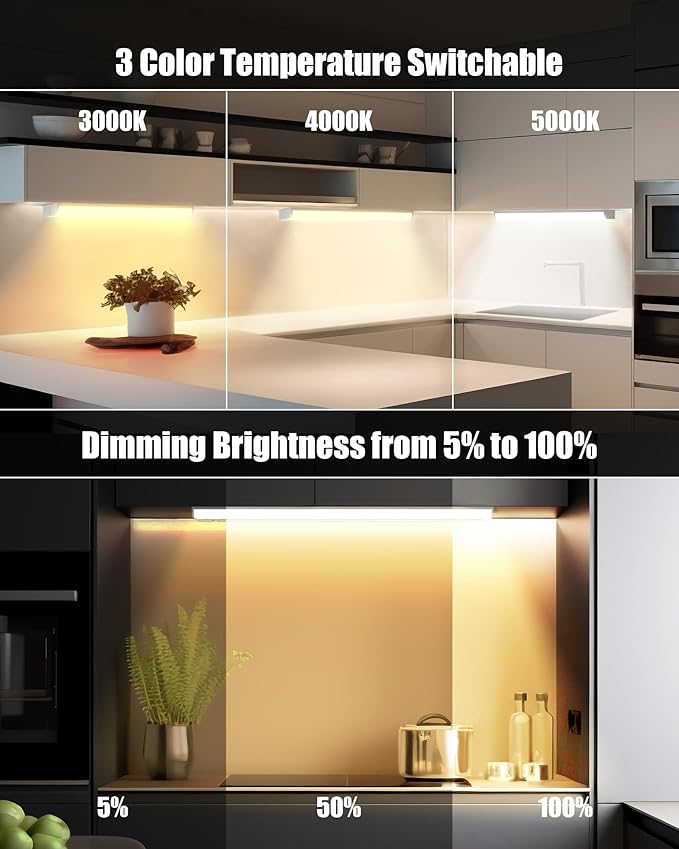 16 Inch Hardwired Under Cabinet Lighting, 3 Color Setting Dimmable LED Under Cabinet Lights Wired, 1050LM Linkable Under Counter Lights for Kitchen, 12W, CRI>97