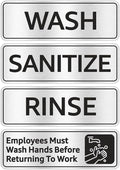 Faittoo Wash Rinse Sanitize Sink Labels Signs with Employees Must Wash Hands Sign, (4 Pack) 9" x 3" Rust Free Brushed Aluminum Sign, Self-adhesive, for Restaurant, Hotel, Rest Stops, Company