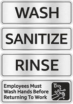 Faittoo Wash Rinse Sanitize Sink Labels Signs with Employees Must Wash Hands Sign, (4 Pack) 9" x 3" Rust Free Brushed Aluminum Sign, Self-adhesive, for Restaurant, Hotel, Rest Stops, Company