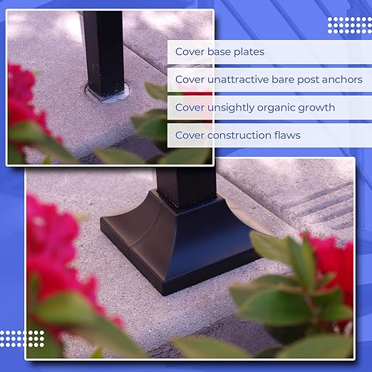 Deck Post Cover Durable, Snap-Together Shoe Base Instantly Transforms Hand & Stair Rail Feet Porch, Stair & Deck Base Bracket Covers UV-Resistant ABS Plastic (Black)