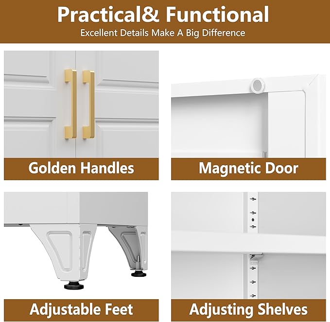 Kitchen Pantry Cabinet with Drawer, 75" Tall Pantry Cabinets for Kitchen Storage, Metal Storage Cabinets with Doors and Shelves, Freestanding Cupboards for Dining Room, White, Assembly Required