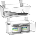 vacane 2 Pack Plastic Over Cabinet Door Organizer with Removable Hooks, Clear Hanging Baskets for Organizing Over the Cabinet Organizer Holder for Kitchen, Bathroom-Hang Outside or Inside Door-M
