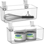 vacane 2 Pack Plastic Over Cabinet Door Organizer with Removable Hooks, Clear Hanging Baskets for Organizing Over the Cabinet Organizer Holder for Kitchen, Bathroom-Hang Outside or Inside Door-M