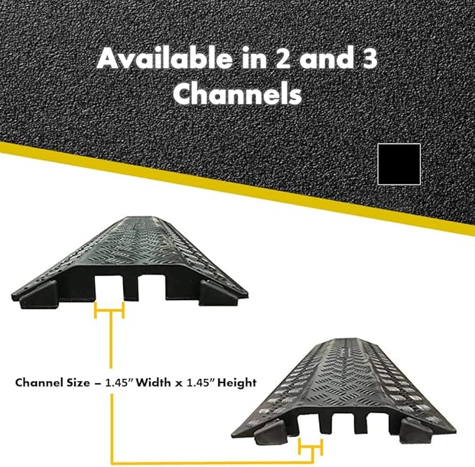 Kable Kontrol Drop Over Floor Cord Cover – 40” Inch Long 3 Channel Cable or Wire Protector – 60 Pcs Bulk Pack - Rubber Ramp for Indoor and Outdoor Use – Black