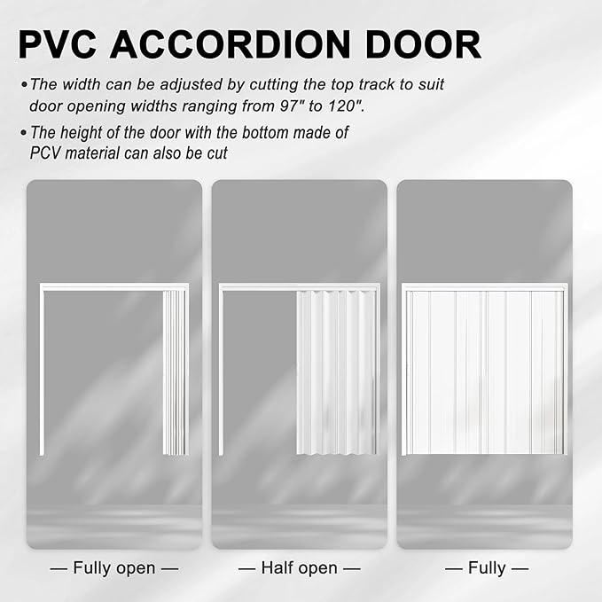97"-120" x 80" Accordion Doors Interior - Three Installation Options, Vinyl PVC Bifold Accordion Closet Doors, Includes Door & Mounting Hardware, Handle, Temporary Folding Door for Doorway Pantry