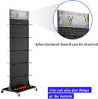 Metal Pegboard Panels - Double Sided Peg Board Shelving with 30 Hooks,63x23x15 in,Portable Peg Board Organizer for DIY, Kitchen Decoration,Mobile Phone Shop/Black