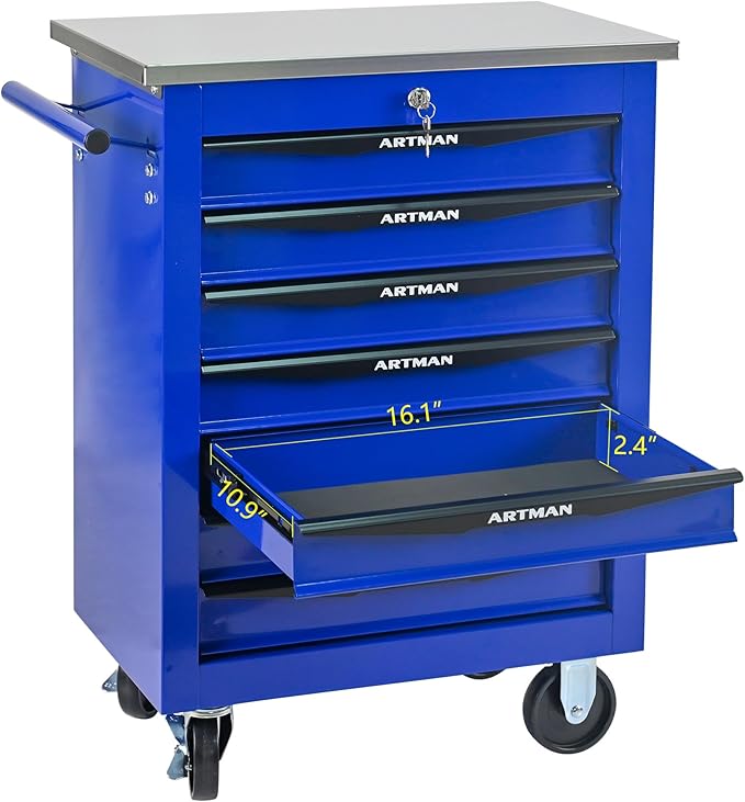 7 Drawer Rolling Tool Chest with Locker, 22.2" D Metal Movable Lockable Tool Cart Box Multi-Functional Hardware Storage Cabinet Box for Warehouse Basement Home Pantry Garage