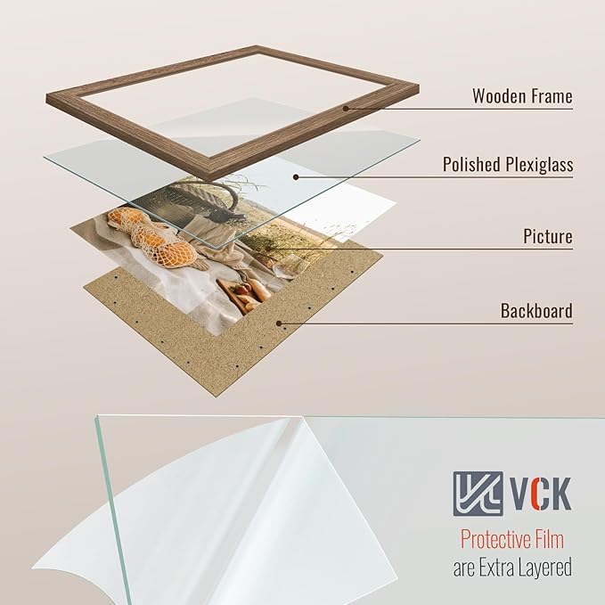 VCK 14x22 Picture Frame 5 Pack - Brown Walnut, Natural Textured Solid Wood Frame, Wall Gallery Frame