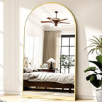 46"x76" Arched Full-Length Mirror, Oversized Floor Mirror with Stand, Freestanding or Wall-Mounted Full Body Mirror for Living Room, Bedroom, or Cloakroom, Gold