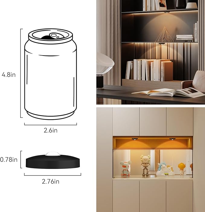 Yiliaw Rechargeable Puck Lights with Remote, 6 Pack Magnetic Under Cabinet Lighting, 1500mAh Battery Operated LED Tap Lights with Dimmer & Timmer for Kitchen, Closet, Shelf - 3 Color Temps, Black
