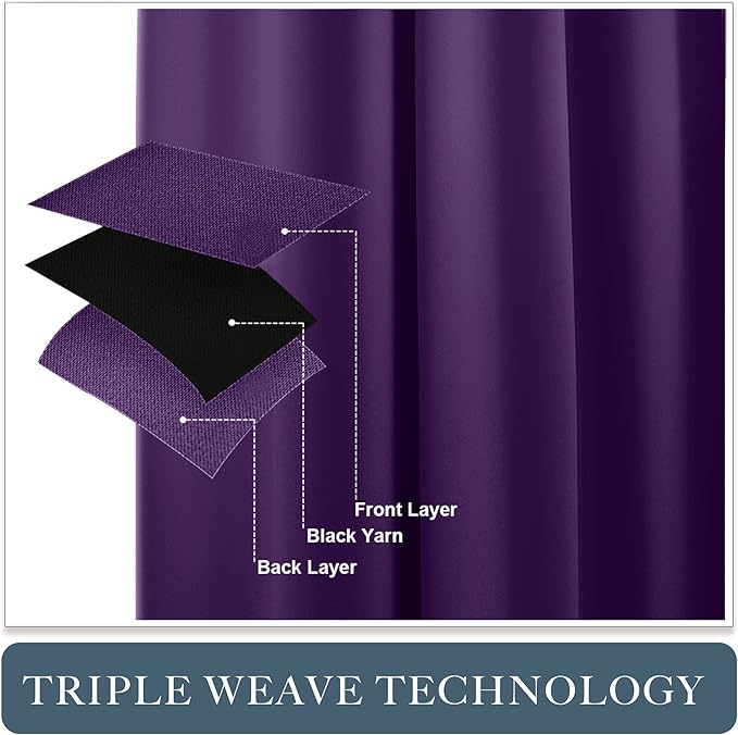 PONY DANCE Kitchen Blackout Curtains - Home Decoration Light Block Curtain Drapes Window Coverings Short Drapes with Rod Pocket for Bedroom, 42-inch by 45-inch, Royal Purple, 2 Panels