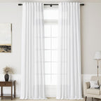 Nanspring Linen White Curtains Extra Long for Living Room 2 Panels Set Back Tab Light Filtering Semi Sheer Drapes Modern Farmhouse Decor Linen Textured Curtain for Floor to Ceiling Window 52x124