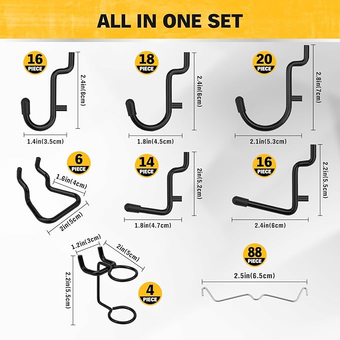 ELEAD 200-Piece Extra Thick Pegboard Hooks Set, 1/4" Heavy Duty Black Peg Board Organizer Accessories, Metal Pegboard Accessories with Pegs Lock, Peg Board Hooks for Hanging