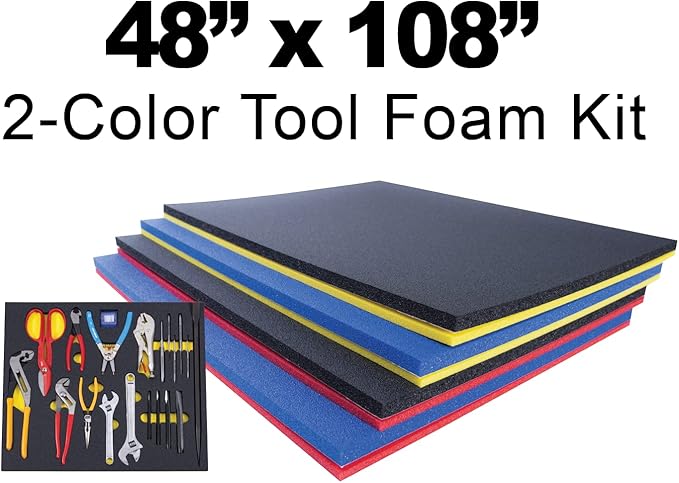 5S TOOL BOX SHADOW FOAM ORGANIZERS (2 COLOR) CUSTOM SIZE ROLL (48" x 108", Blue Top/Yellow Bottom)