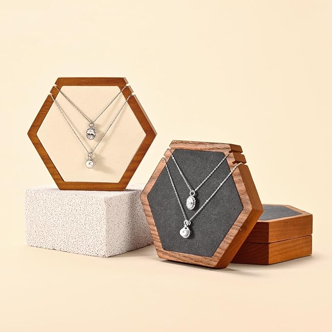 Solid Wood Hexagon Necklace Holder Stand Retail Hanging Jewelry Necklace Stand Display for Vendors(Black)