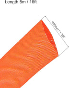 MECCANIXITY Braided Cable Sleeves Heat Shrinkable Fabric Sleeving, 1 3/8" 16ft Orange 2:1 Ratio Heat Shrinkable Cord Protector for Harness Cable, Network Cable Protection, Cable Management