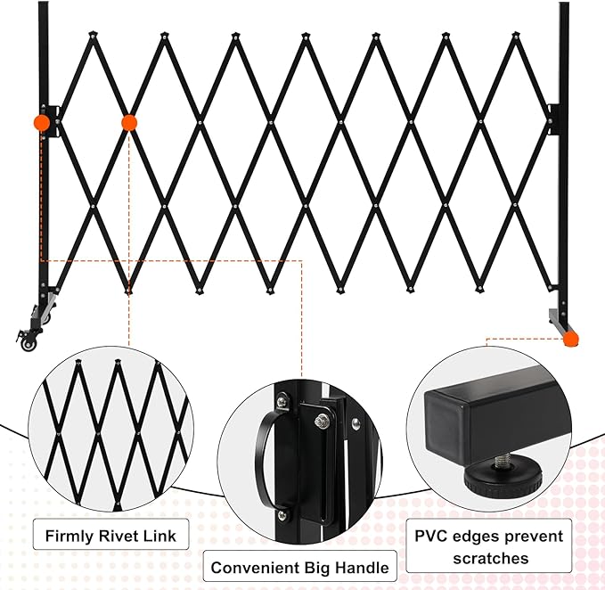 SMONTER Expandable Barricade Gate, 82" Metal Safety Barrier Gate with Casters, Accordion Garden Yard Fence Portable Dog Gates with Latch Indoor Outdoor