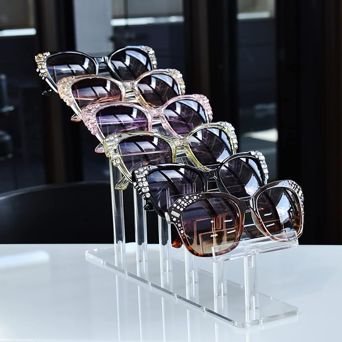 MOOCA 4 Pcs Set, Premium Acrylic Eyeglass Holder Stand, Sunglasses Orgaznizer, Sunglass Holder, Acrylic Eyeglass Display, Eyewear Rack, Glass Display, 8 in H