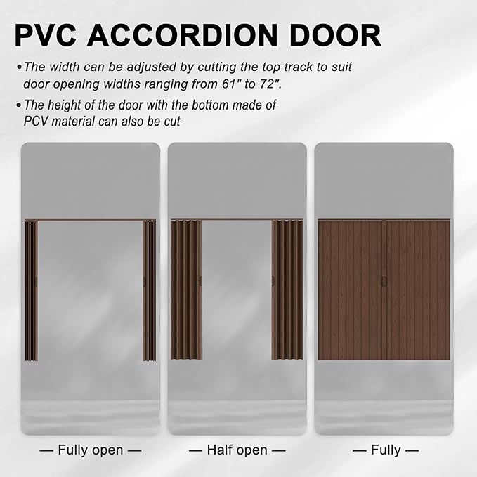 61"-72" x 80" Accordion Doors Interior - Three Installation Options, Vinyl PVC Bifold Accordion Closet Doors, Includes Door & Mounting Hardware, Handle, Temporary Folding Door for Doorway, Walnut