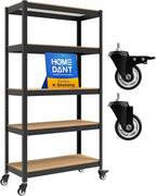 HOMEDANT House 36.2" 5-Tier Metal Rolling Cart Shelf Rack Casters Heavy Duty Laminated Wheel Shelving Unit Adjustable Utility Storage Shelves Shelf Kitchen Garage Black 1Pack