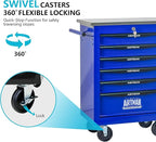 6 Drawers Tool Cart on Wheels with Stainless Steel Worktop, Heavy Duty Mobile Rolling Drawer Tool Chest with Locking Wheels & Lockable Drawers, Garage Tool Storage Cabinet (Blue, 6 Drawers)