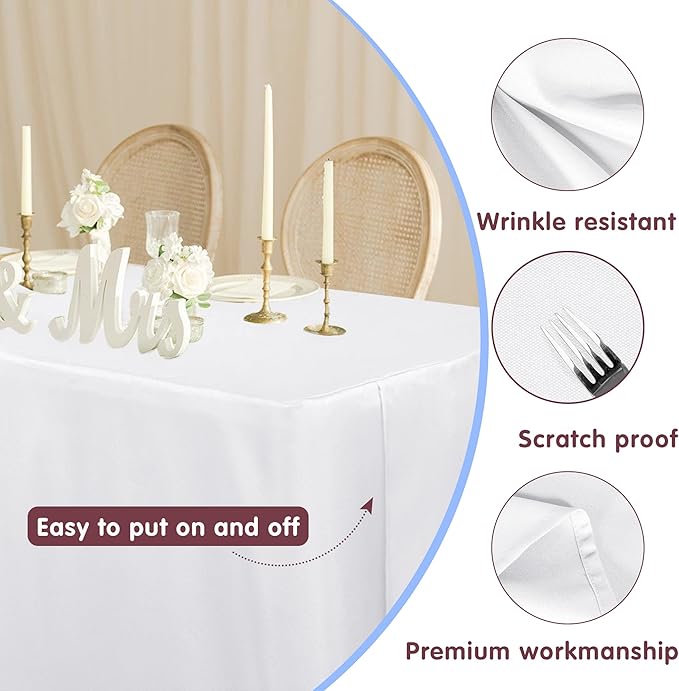 HolidayIdeas 2 Pack Fitted Tableclothes - 60 x 30 Inch - White Rectangle Tablecloths for 5 Foot Tables, Fabric Table Cover Protector for Parties, Holiday Dinner, Wedding, Trade Show