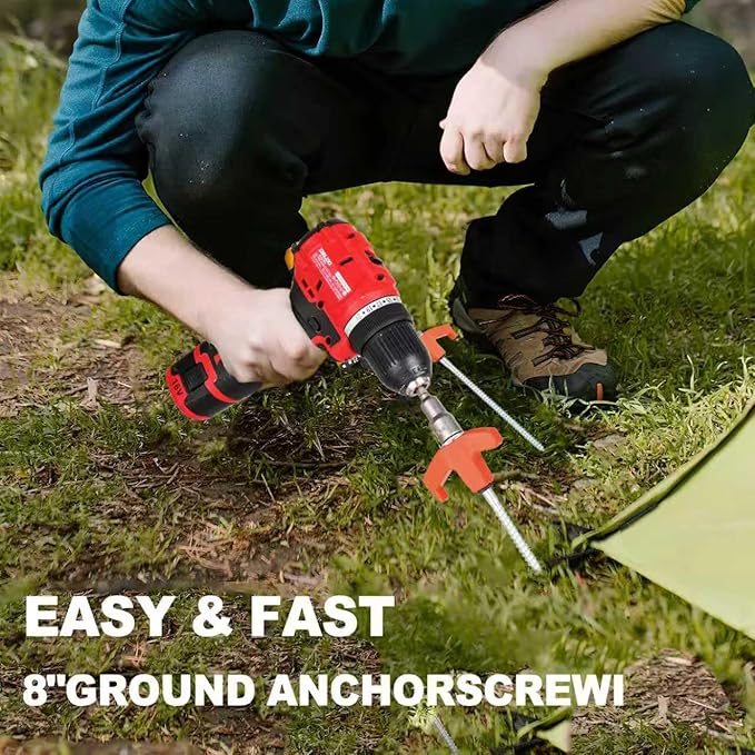20 Pack Screw in Tent Stakes Heavy Duty,8 ’’ Ground Anchors Screw in,Metal Stakes with Hex Head Driver and Sturdy Storage Box. (20, Orange)