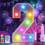 imprsv 3FT Colorful Marquee Numbers,18 Colors with Remote, Light Up Numbers 2 for 12th 21st Birthday Decorations Anniversary Party Decor, Pre-Cut Foam Board Ki, Mosaic Numbers for Balloon