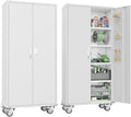Greenvelly Metal Garage Cabinets with Wheels, 72" Rolling Storage Cabinet with Pegboards and Shelves, Tall Tool Cabinet with Locking Doors for Garage,Home Office,Warehouse(White)
