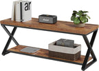 IBF Farmhouse Wood Bench, Industrial Storage Entryway Indoor Bench for Bedroom Hallway Living Room, Rustic Wooden Metal Shoe Rack Accent Foyer Bench Seat for Entrance Sitting, Rustic Brown, 47 in Long