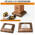2 Pcs 6"x6" (Actual: 5.5"x5.5") Aluminum Post Base Cover for Railings, Stairs, Patios, Porches - Split Deck Post Skirt (Walnut Wood)